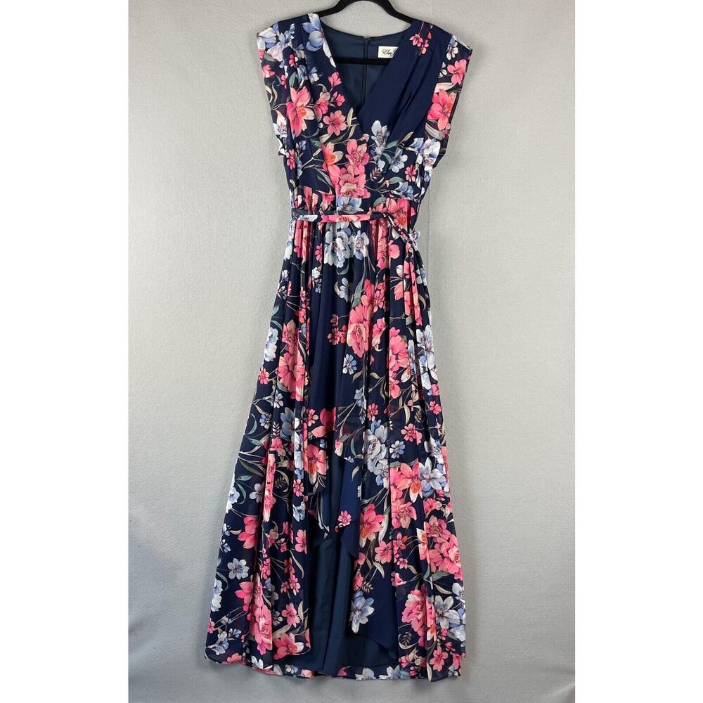 Eliza J Obi Dress Womens 4 Pink Blue Floral High Low Flowy Feminine Romantic - Picture 2 of 16